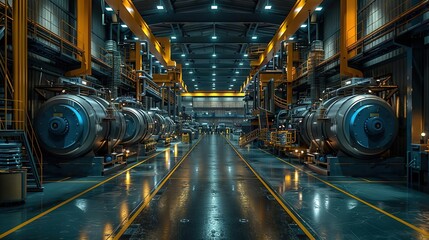 Industrial Factory Interior with Machinery and Catwalks - 3D Illustration