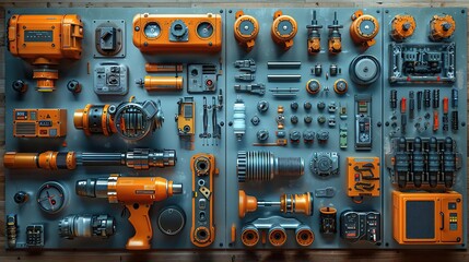 Fototapeta premium Industrial Machinery Parts Wall Illustration