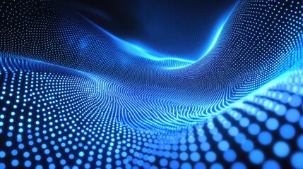 Abstract light dots in blue circle wave pattern, creating a captivating LED background.