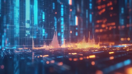 Advanced stock market chart with digital elements and data visualization, representing economic trends.