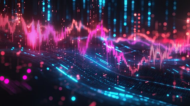Advanced stock market graph with glowing digital elements, showcasing financial trends and investments.7e