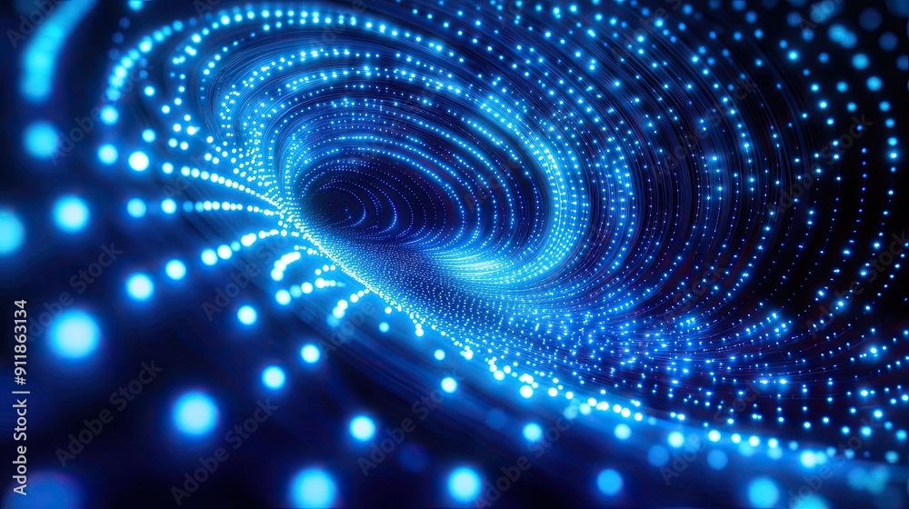 Wall mural vblue circle wave pattern with abstract led light dots, creating a mesmerizing background.