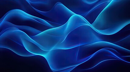 Obraz premium Blue neon waves with a soft glow, forming a tranquil and elegant background illustration.