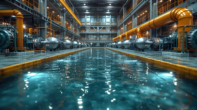 Industrial Water Treatment Facility 3D Illustration