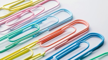 Row of paper clips for art and craft on a white background generative ai