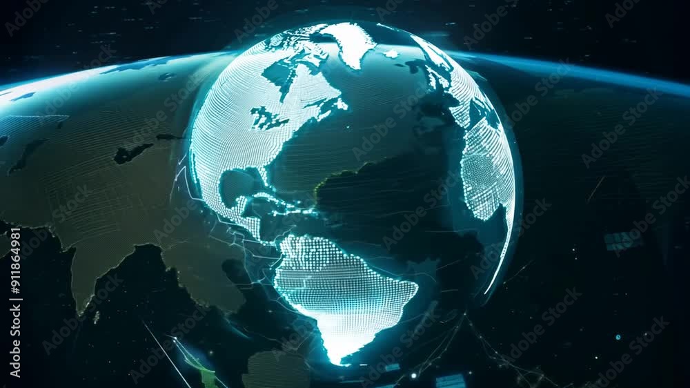 Aufkleber spinning globe animation with expanding global network connection generative ai