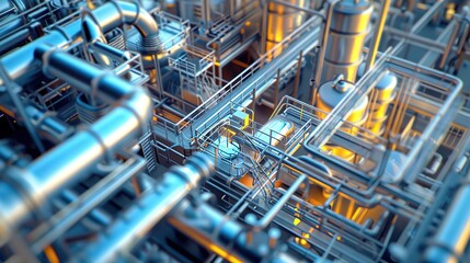Obraz premium 3D Illustration of a Complex Industrial Pipeline System