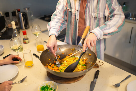 Cooking Asian food with a Wok pan