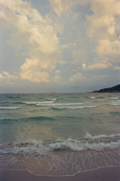Waving sea with foamy waves