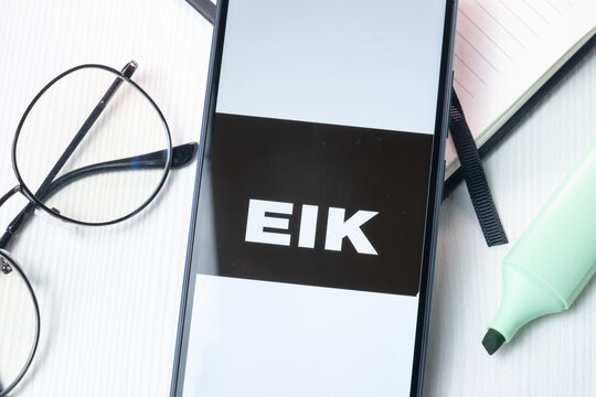 New York, USA - 1 August 2024: Eik fasteignafelag Logo on Phone Screen, Company Icon on Display