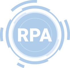 Blue futuristic icon with technological circles surrounding rpa robotic process automation acronym