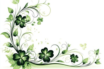 Green Floral Design with Four Leaf Clovers