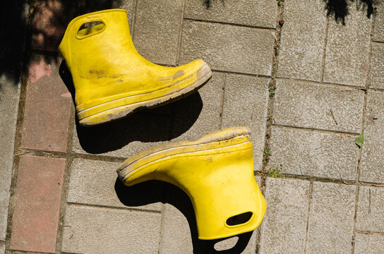 yellow rubber boots