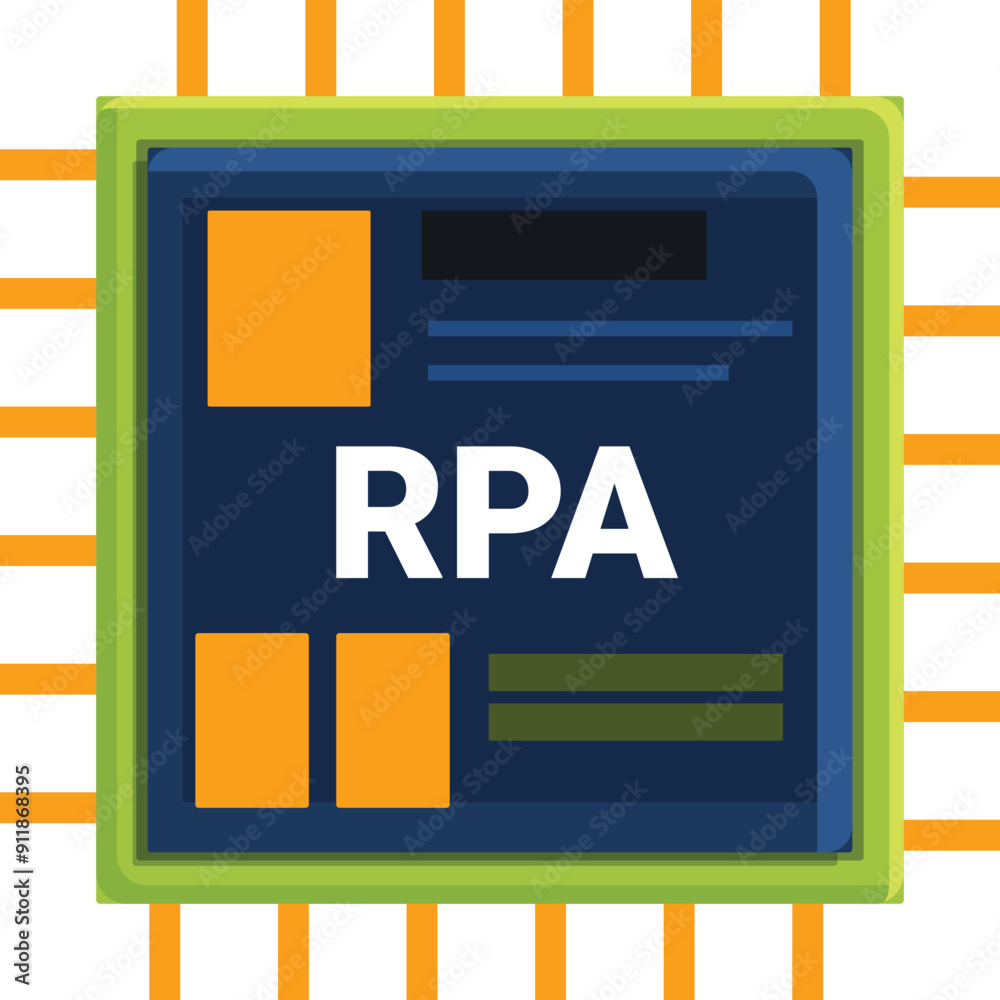 Poster microchip is running rpa software, automating business processes with intelligent algorithms