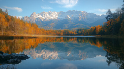 Obraz premium Capture the reflection of mountains in a still lake