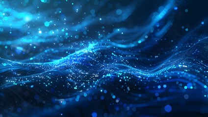 Digital technology background with blue glowing lines and abstract geometric shapes, data flows in space for a futuristic digital concept. High resolution, sharp focus.