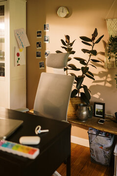 detail of home office on sunny afternoon with nobody