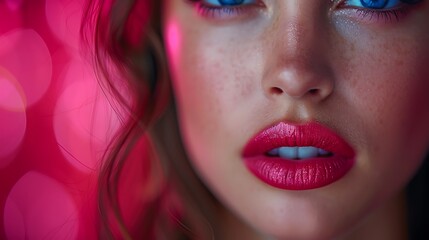 Fototapeta premium A realistic photograph, 8K resolution, shot on professional DSLR camera, shallow depth of field, tack-sharp focus, exquisite detail, high dynamic range of A beauty blogger reviewing a new lipstick 