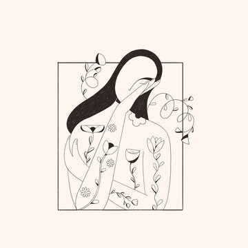 Woman growing with flowers