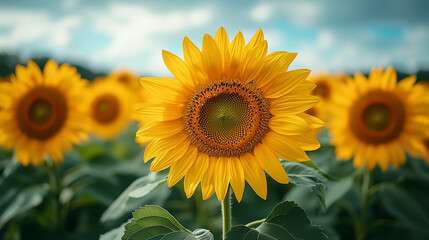 Obraz premium Capture the colors of a blooming sunflower field