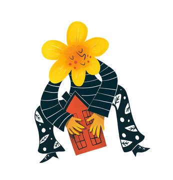 Flower Person Holding House