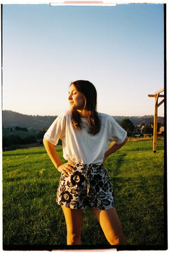 Woman in floral shorts, zakopane