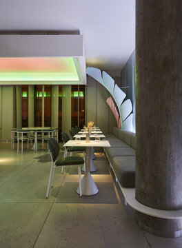 Interior of modern restaurant in evening