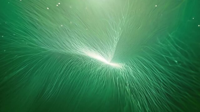 Green Rays of Light and Particles on Green Background Generative AI