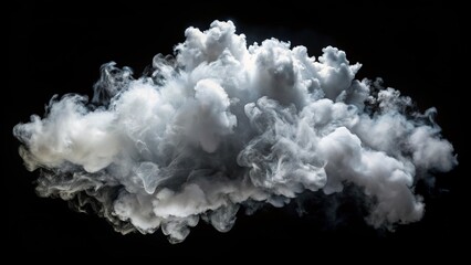 Fototapeta premium Ethereal isolated white steam clouds against a black background, capturing intricate textures and delicate wisps of moisture, evoking a sense of mystique and serenity.