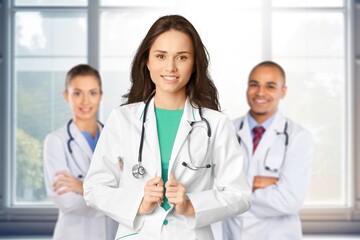 Fototapeta premium Happy doctor, nurse medical professional in hospital