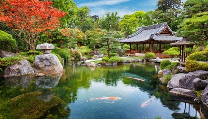 Serene Japanese Garden with Tranquil Koi Pond