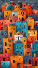 Vibrant Colorful Buildings Stacked in an Artistic Hilltop Village During Daylight