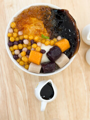 Cold dessert made up of tofu base and taro