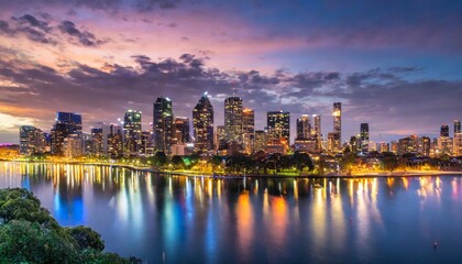 Fototapeta premium Vibrant Cityscape with Twinkling Lights at Dusk