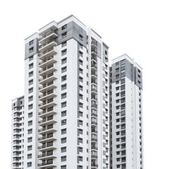 Modern High-Rise Residential Building Surrounded by Clear Sky in Urban Area