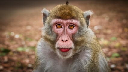 A close up of a monkey with red eyes and pink nose, AI