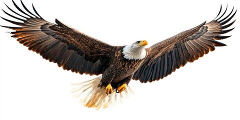 Obraz premium A majestic bald eagle soaring through the sky with its wings outstretched, great for outdoor or nature-related themes