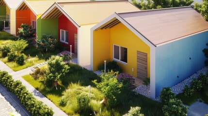 Colorful Cottages Nestled Among Lush Greenery in a Serene Neighborhood Setting