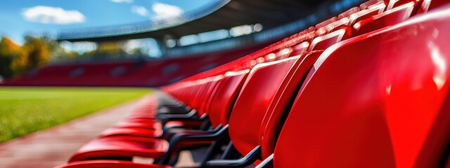 Vibrant Red Stadium Seats in Empty Arena..