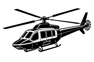 Helicopter Vector Clipart Design, Black Silhouette Line Art Outline