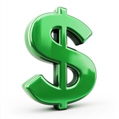Fototapeta premium Shiny Green Dollar Sign Financial Symbol in 3D Render Isolated on White Background