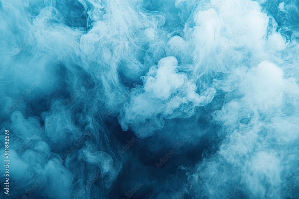 Poster a blue smokey cloud with a white background. the smoke is thick and dense, creating a sense of heavi