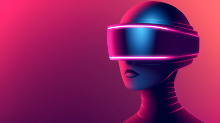 A futuristic character wearing advanced virtual reality goggles, surrounded by vibrant neon colors, embodying technology and innovation.