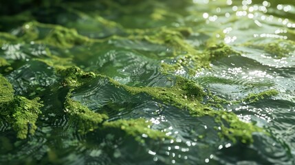 Fototapeta premium Algal blooms depleting oxygen in water bodies