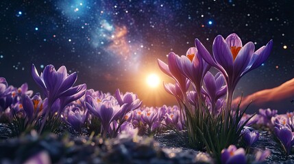 Crocuses blooming in a space capsule