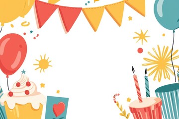Collection of modern party cards with handdrawn style banners and colorful decorations