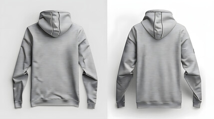 Ash grey sweat pullover long sleeve hoodie template featuring front and back views, flat lay style, blank space for design, minimalist background, and folded sleeves.