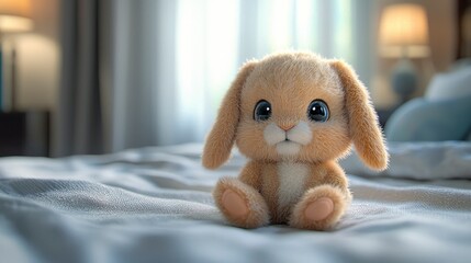 Fototapeta premium Stuffed Bunny, a plush bunny with floppy ears, soft lighting