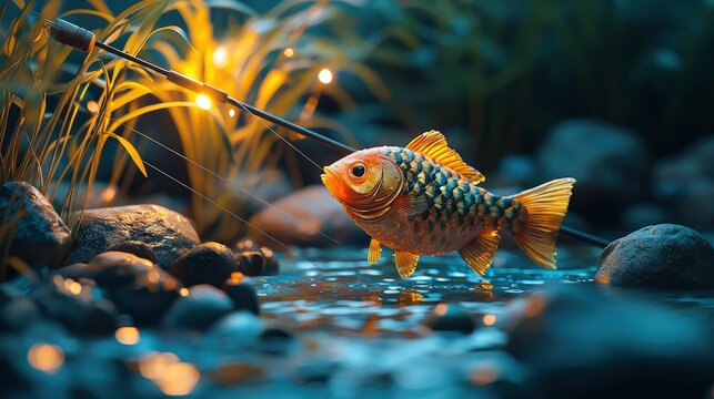 Toy Fishing Set, a magnetic fishing game with toy fish, water-themed lighting