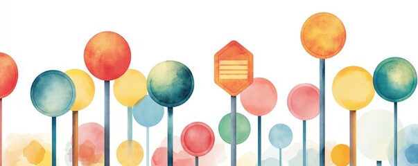 Road safety, traffic signs and signals, clear guidance, Watercolor style